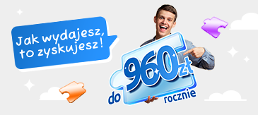 Płać jak zwykle, zyskuj co miesiąc. Możesz zyskać 5% zwrotu wartości płatności kartą.