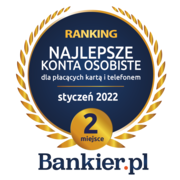 2. miejsce w rankingu "Najlepsze konta osobiste dla płacących kartą i telefonem" Bankier.pl